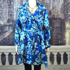 Cappagalo sz 8 Lined Cotton Floral Double Breasted Button Down Coat w Belt